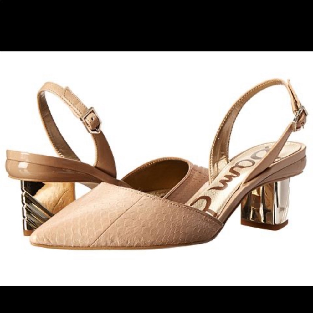 Sam Edelman Nude Leather Slingback Block Heal Pump